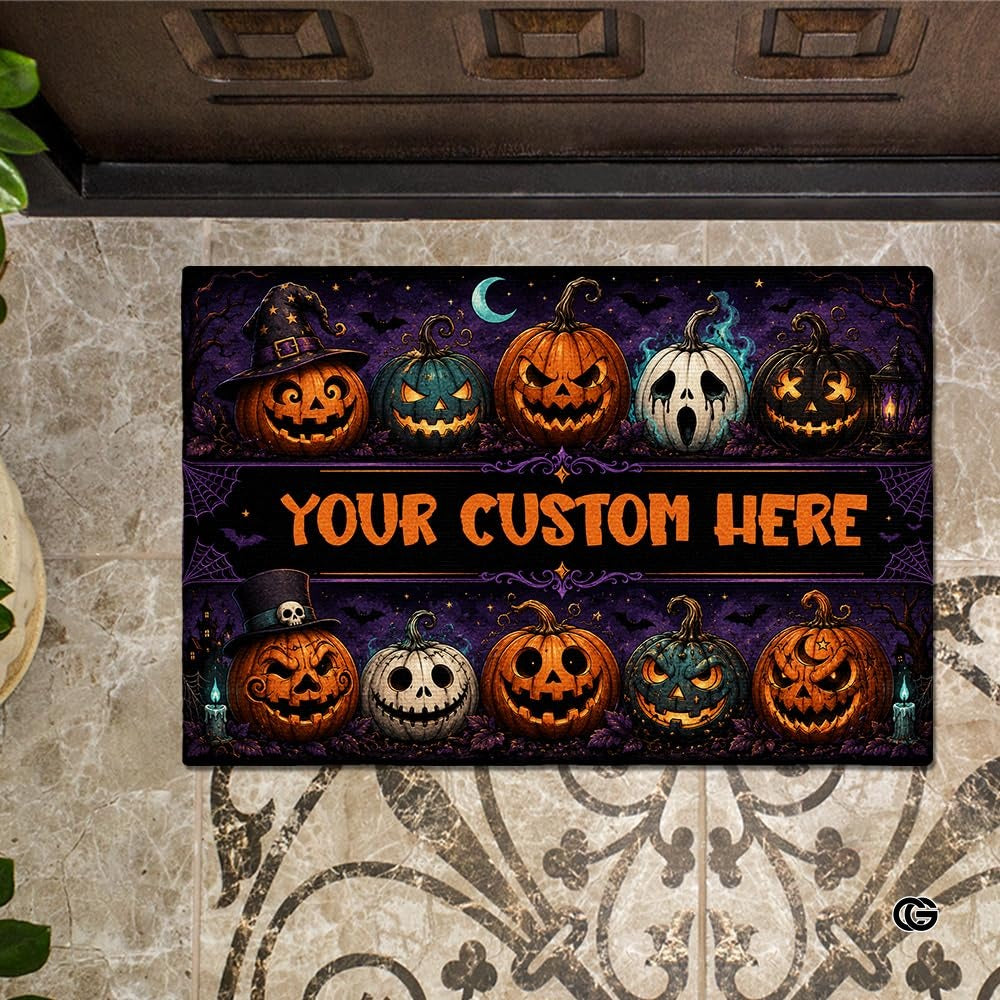 Halloween Door Mat Outdoor, Custom Spooky Welcome Mat with Black Cat and Pumpkin, Fall Front Door Mat for Porch Entryway Decor #3