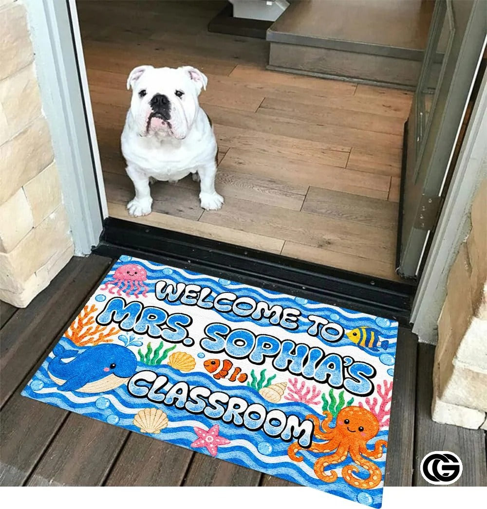 Personalized Classroom Doormat with Teacher Name and Notebook Pattern - Class-19