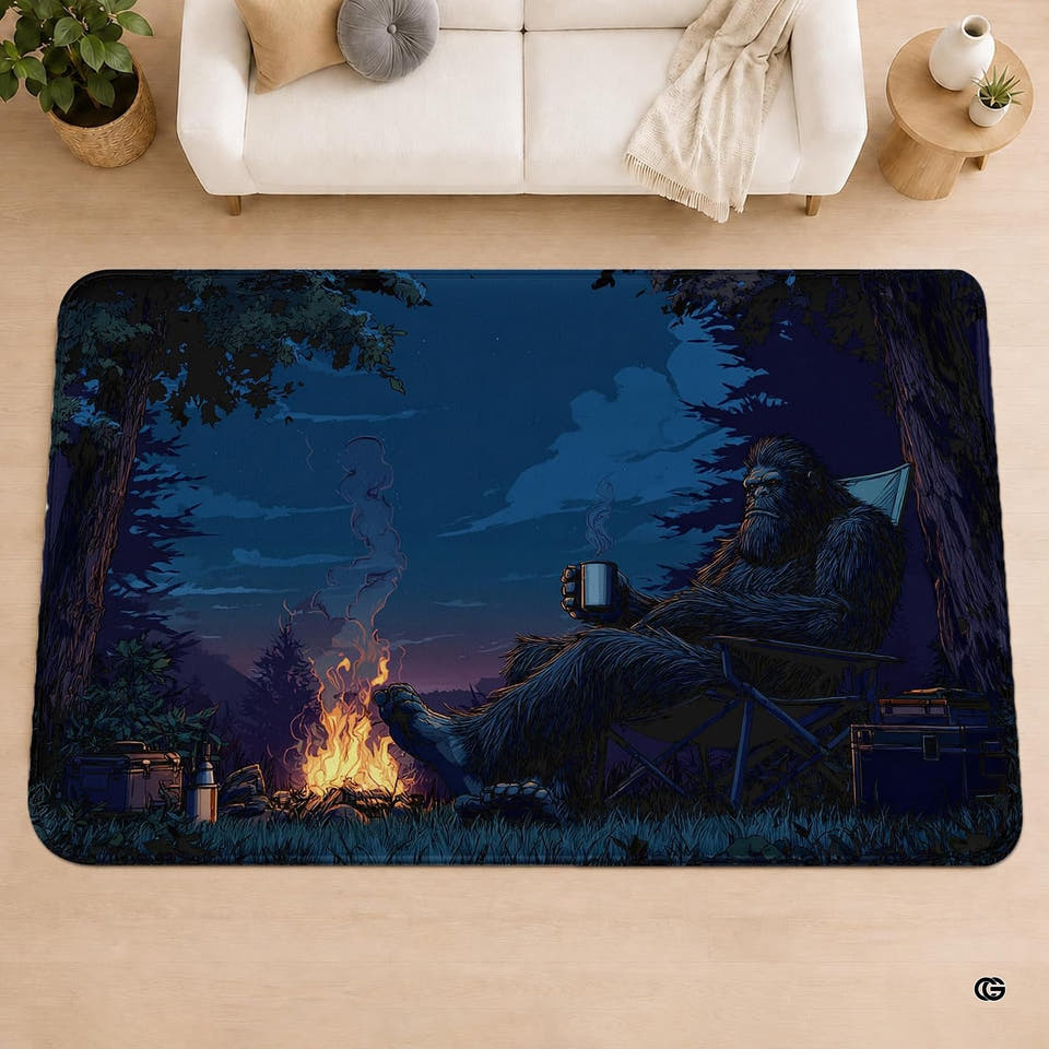 Personalized Bigfoot Area Rug Sasquatch Rug Unique Outdoor Adventure for Home Décor Living Room Bedroom (Bigfoot Camper)