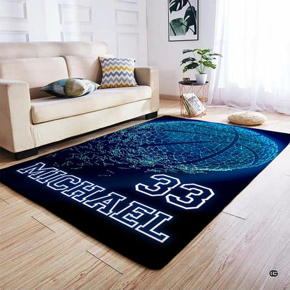 Dissolving basketball area rug styled on hardwood floor in modern living room setting. - thumbnail image 4 of 7