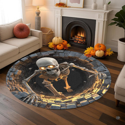 Custom Halloween 3D Optical Illusion Round Rug Skeleton Horror Area Rug (1, #5)