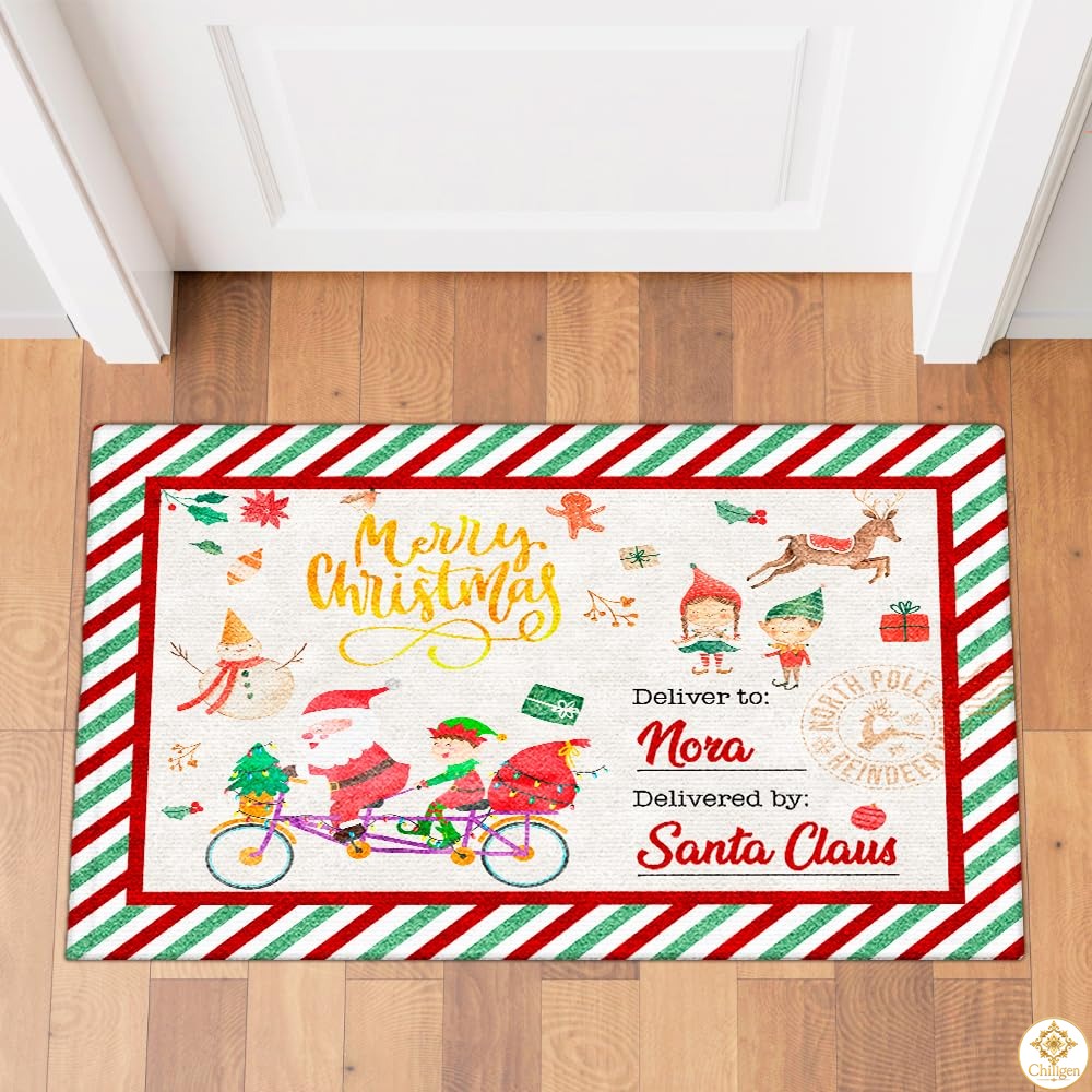 Personalized Christmas Doormat with Custom Family Name and Text