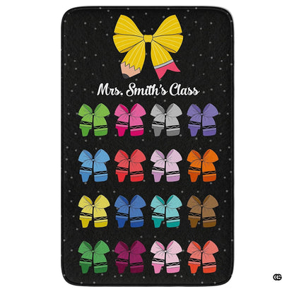 Decorative classroom area rug displaying stationery artwork and rainbow crayon accents. - thumbnail image 6 of 7