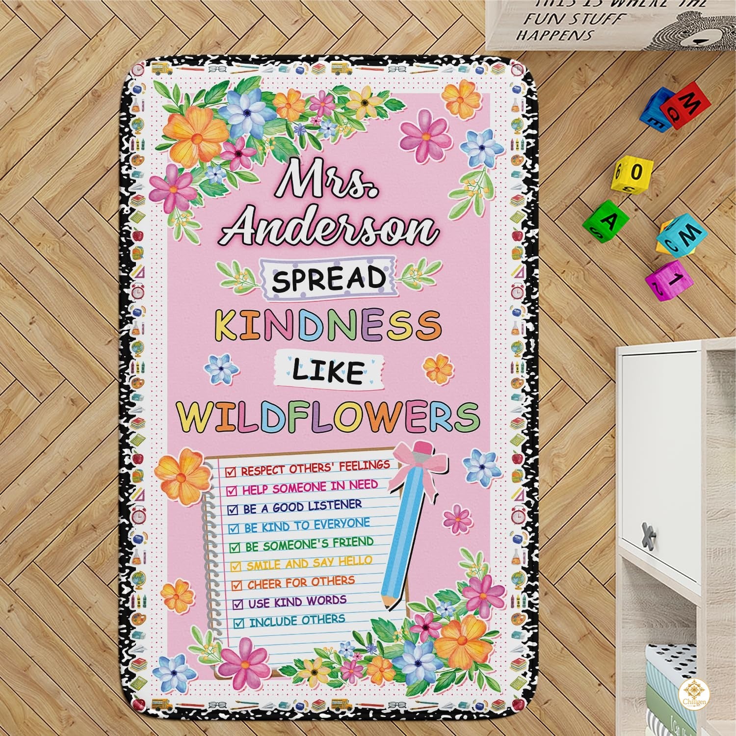 Custom Composition Notebook Classroom Rug with Plush Memory Foam