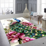 Botanical floral border and intricate peacock motif displayed across decorative rug. - thumbnail image 6 of 8