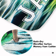 Athletic room decor displaying a soccer ball field picture floor rug centered beside contemporary furniture. - thumbnail image 3 of 8