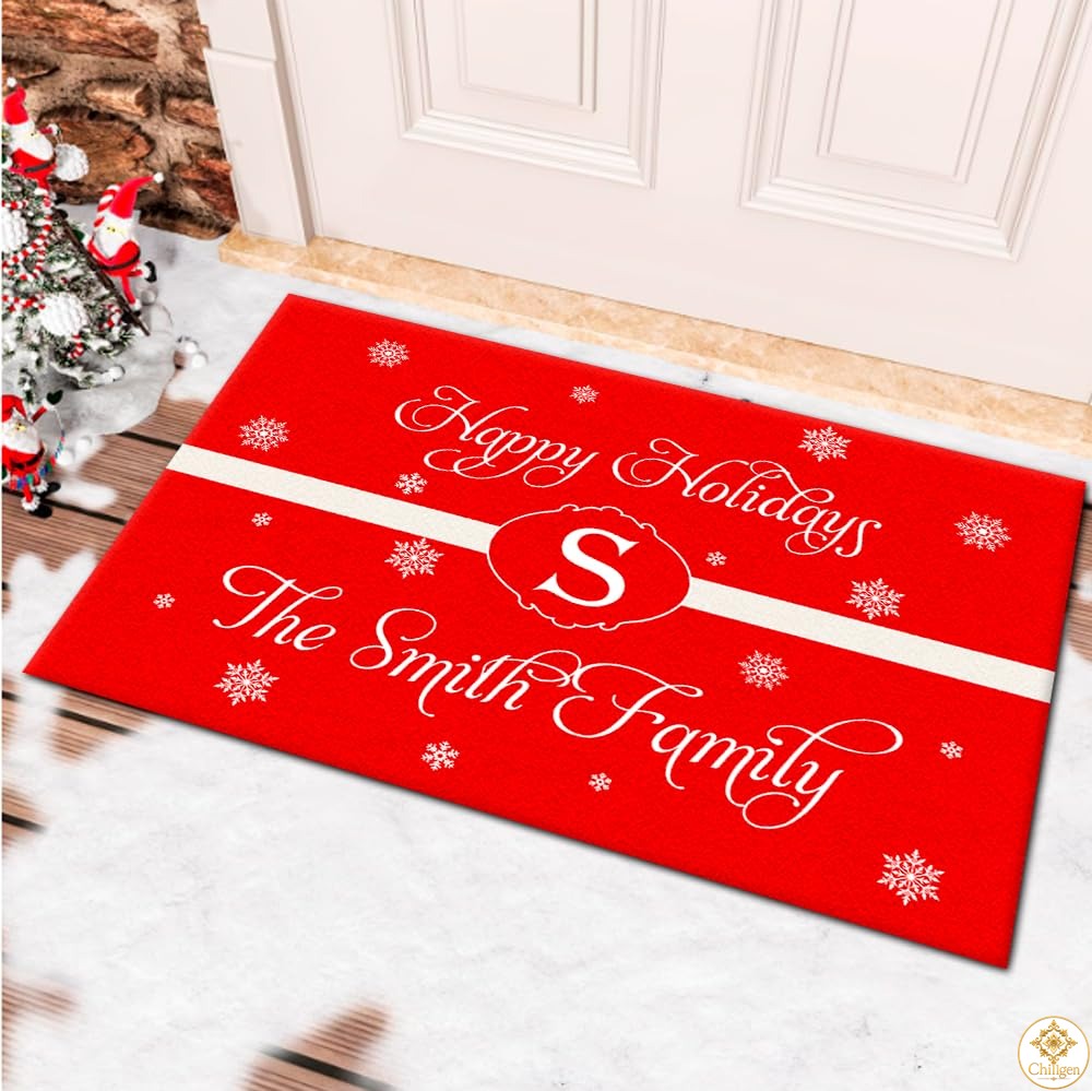 Personalized Christmas Doormat with Custom Family Name