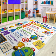 Anti-slip dot backing and clean hemmed edge stitching on classroom educational rug - thumbnail image 3 of 3