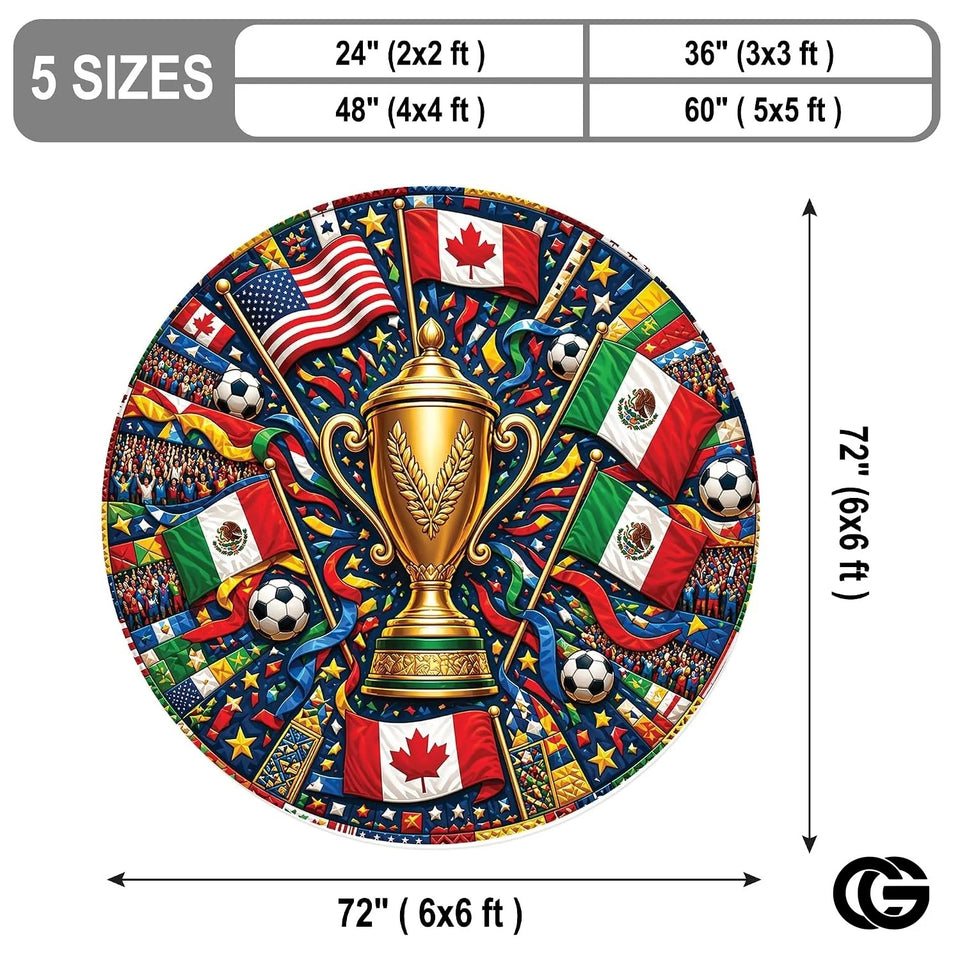 Custom Soccer Tournament Round Rug with Trophy Design - D9