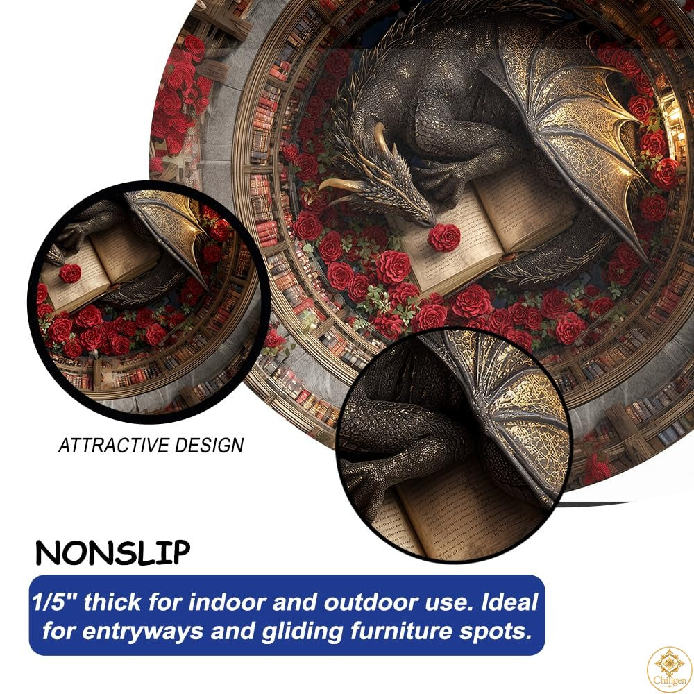 Personalized Dragon Welcome Mat with 3D Effect and Library Art