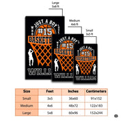 Top view of decorative accent graphic area rug displaying collegiate lettering and slam dunk artwork. - thumbnail image 2 of 7