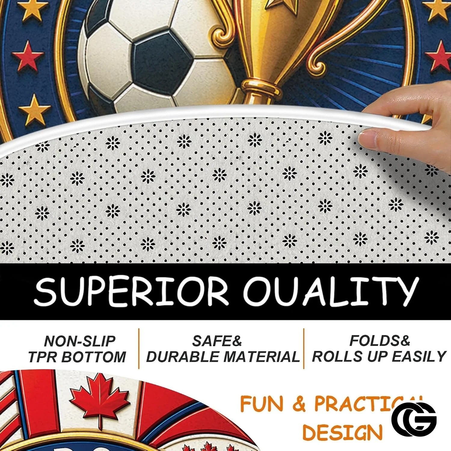 Custom Soccer Round Rug with Trophy and World Flags