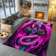 Gaming room layout displaying the gothic dragon skull cross rug centered on flooring - thumbnail image 5 of 8