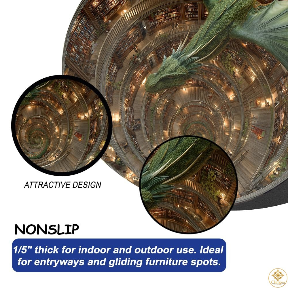 Personalized Dragon Round Rug with 3D Illusion and Low Pile