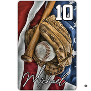 Angled perspective view showcasing the leather baseball glove and flag detail on microfiber - thumbnail image 8 of 8