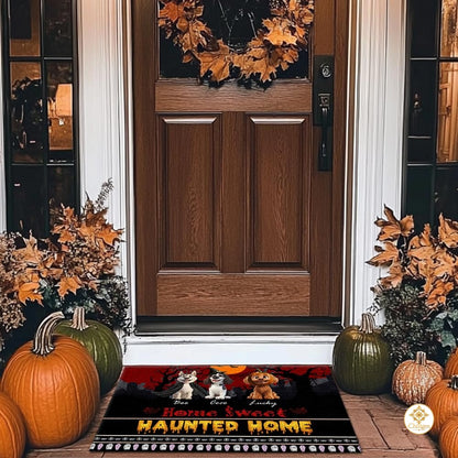 Custom Halloween Dog Doormat with Pumpkin and Bat - Style #3
