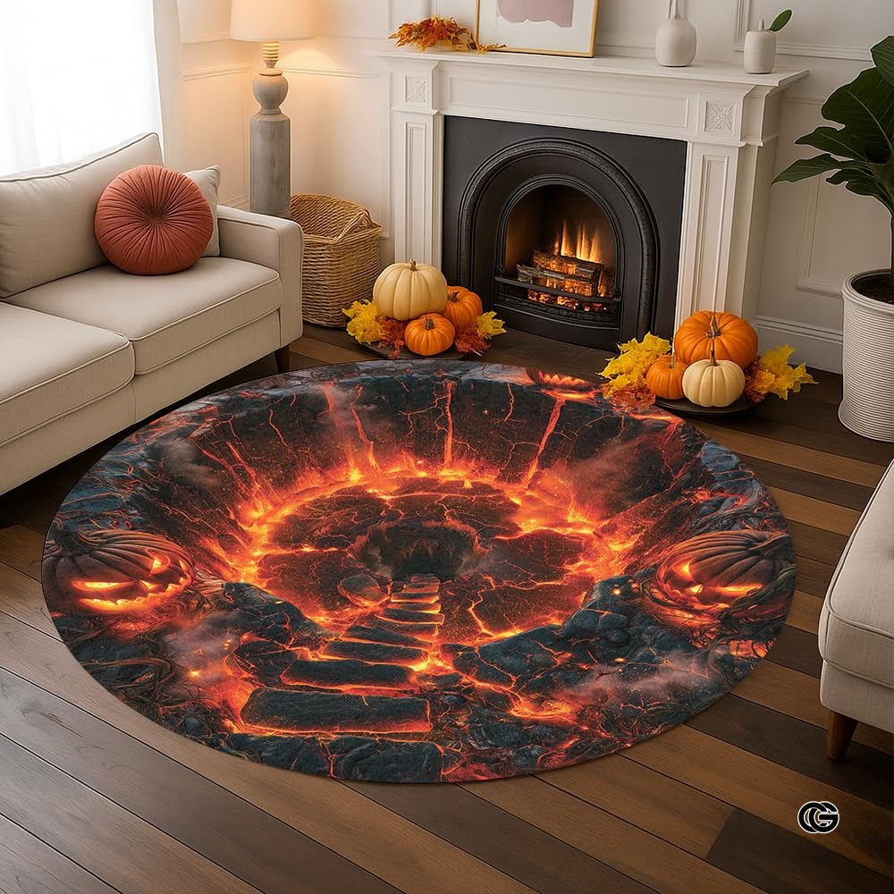Custom Halloween 3D Effect Optical Illusion Spooky Round Rug (D8)