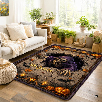 Personalized Witch Area Rug with Name - Custom Halloween Rug, Black Cat & Raven Floor Carpet, Spooky Gothic Home Decor, Non Slip Rugs (Style 8)