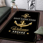 Custom Boat Rug, Personalized Welcome Aboard Mat with Boat Name, Nautical Area Rug for Deck, Entryway or Floor, Anchor Marine Decor, Boating Gift (Boat Rug 01)