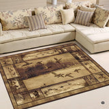 Mallard duck waterfowl marsh living room area rug with rustic hunting border panels