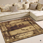 Mallard duck waterfowl marsh living room area rug with rustic hunting border panels - thumbnail image 1 of 6