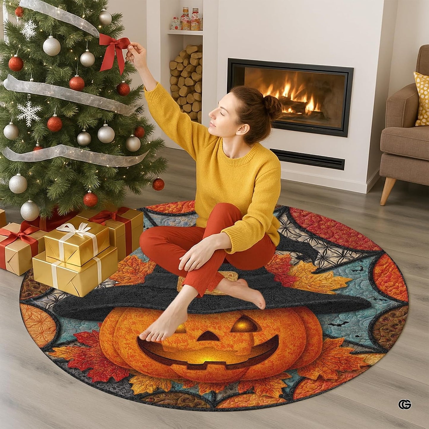 Custom Halloween 3D Optical Illusion Round Rug Skeleton Horror Area Rug (1, #6)