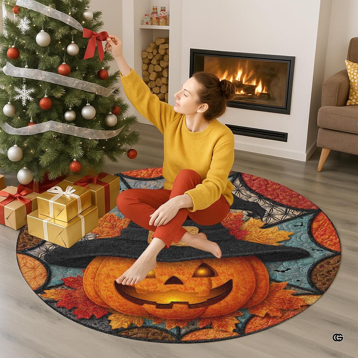 Custom Halloween 3D Optical Illusion Round Rug Skeleton Horror Area Rug (1, #6)
