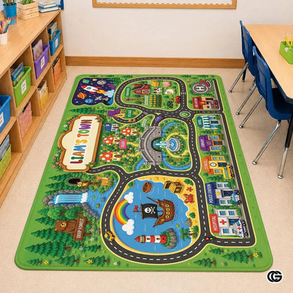 Custom Road Map Welcomemat with Kids Street and Car Play Design - Map 7