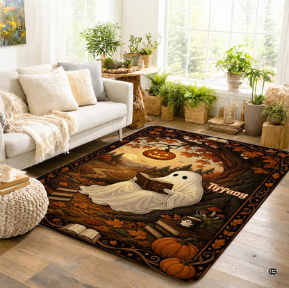 Personalized Witch Area Rug with Name - Custom Halloween Rug, Black Cat & Raven Floor Carpet, Spooky Gothic Home Decor, Non Slip Rugs (Style 11)