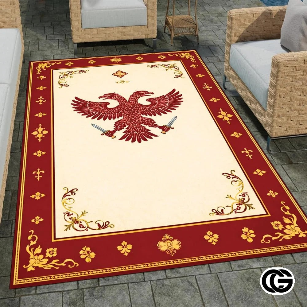 Custom Orthodox Christian Area Rug with Three Bar Cross and Byzantine Eagle - D3