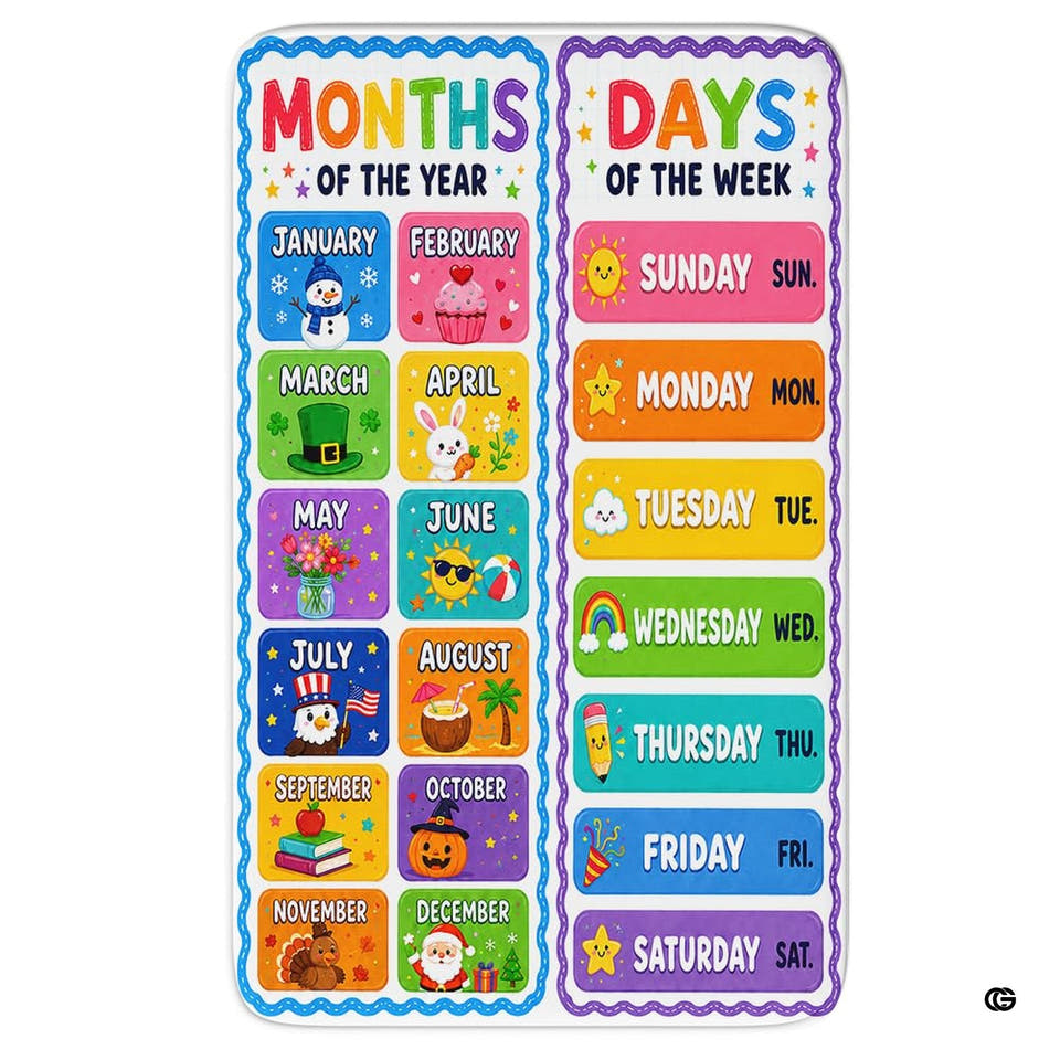 Educational Kids Calendar Area Rug