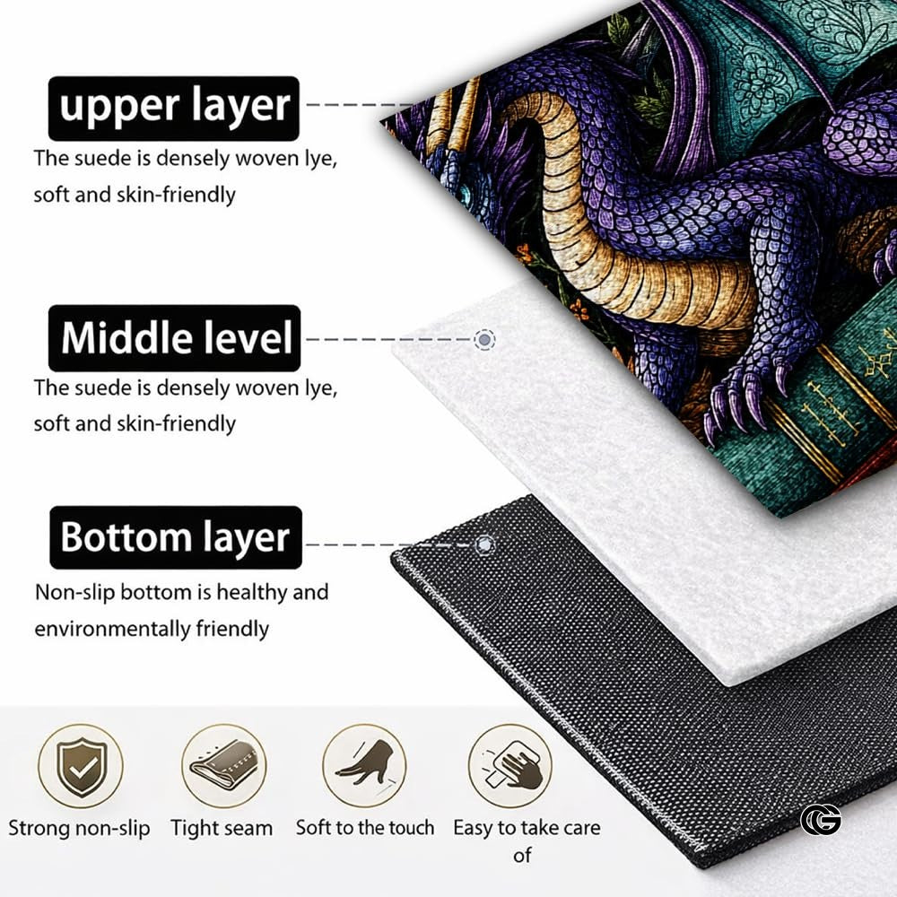Custom Dragon Shaped Area Rug, Personalized Library Western Dragon Shaped Floor Mat Book Rug, Non-Slip Reading Room Carpet for Living Room, Bedroom, Dorm, Kids Room, Fans Lover (D3)
