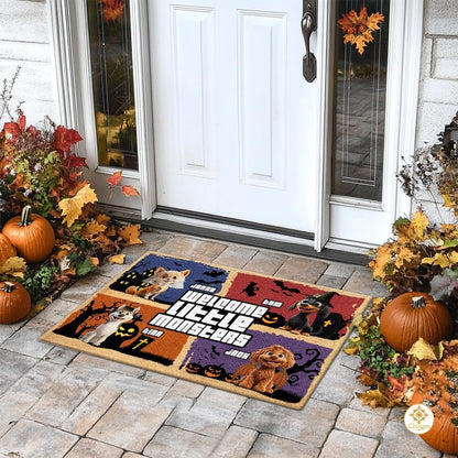 Custom Halloween Dog Doormat with Pumpkin and Bat Details - Style #1