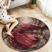 Custom Dragon Round Rug with 3D Illusion and Library Pattern