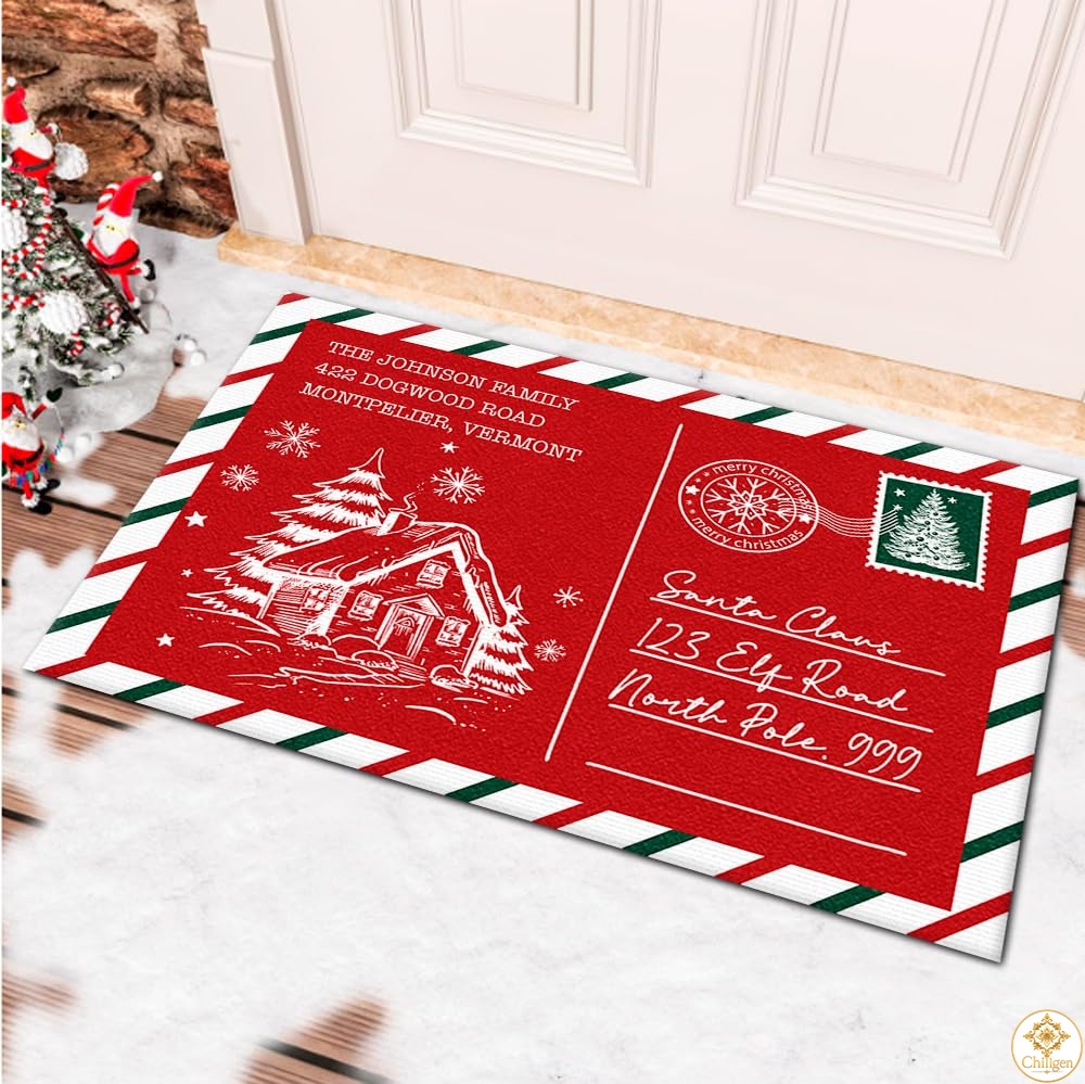 Personalized Christmas Doormat with Custom Family Name