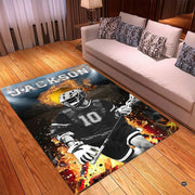 Fireside lounge setting with a person relaxing on the fiery sports rug - thumbnail image 5 of 9