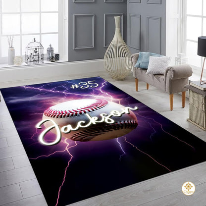 Custom Baseball Area Rug with Sports Theme and Non-Slip Backing