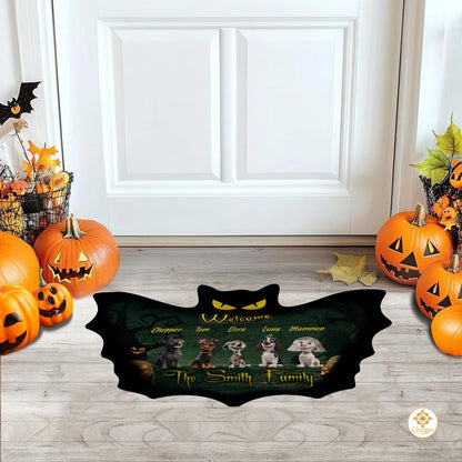 Custom Halloween Dog Doormat with Pets and Pumpkin Design
