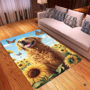 Spacious living room sectional couch setup displaying golden retriever sunflower area rug - thumbnail image 2 of 5