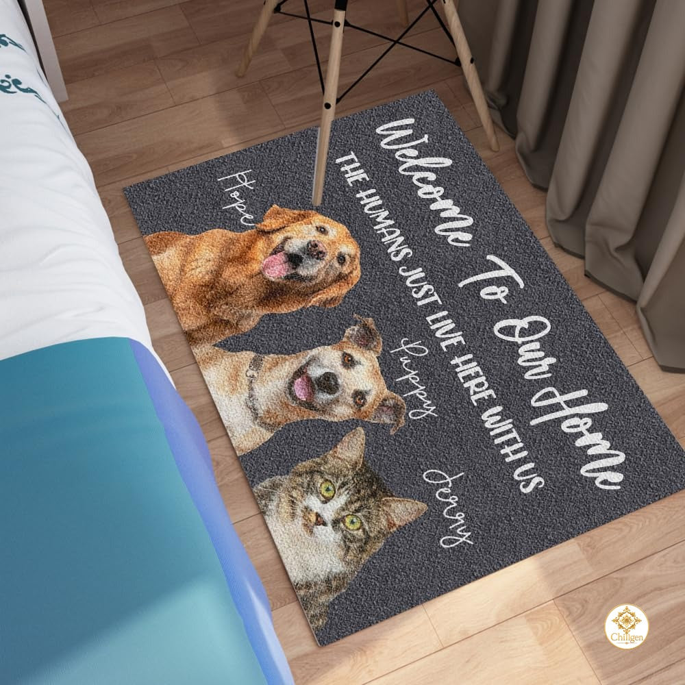 Personalized Dog Welcome Mat for Front Door and Entryway