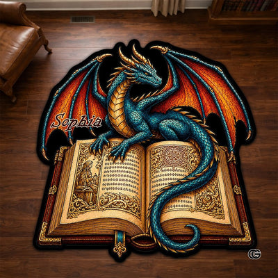 Custom Dragon Shaped Area Rug, Personalized Library Western Dragon Shaped Floor Mat Book Rug, Non-Slip Reading Room Carpet for Living Room, Bedroom, Dorm, Kids Room, Fans Lover (D5)