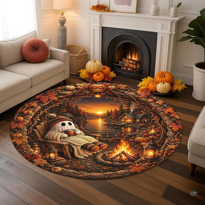 Custom Halloween 3D Optical Illusion Round Rug Skeleton Horror Area Rug (1, #11)