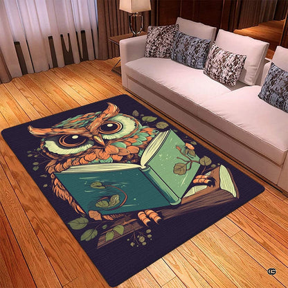 Soft low-pile microfiber surface texture on wise owl reading book area rug - thumbnail image 3 of 8