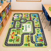 Custom Road Map Area Rug with Personalized City Street and Cars