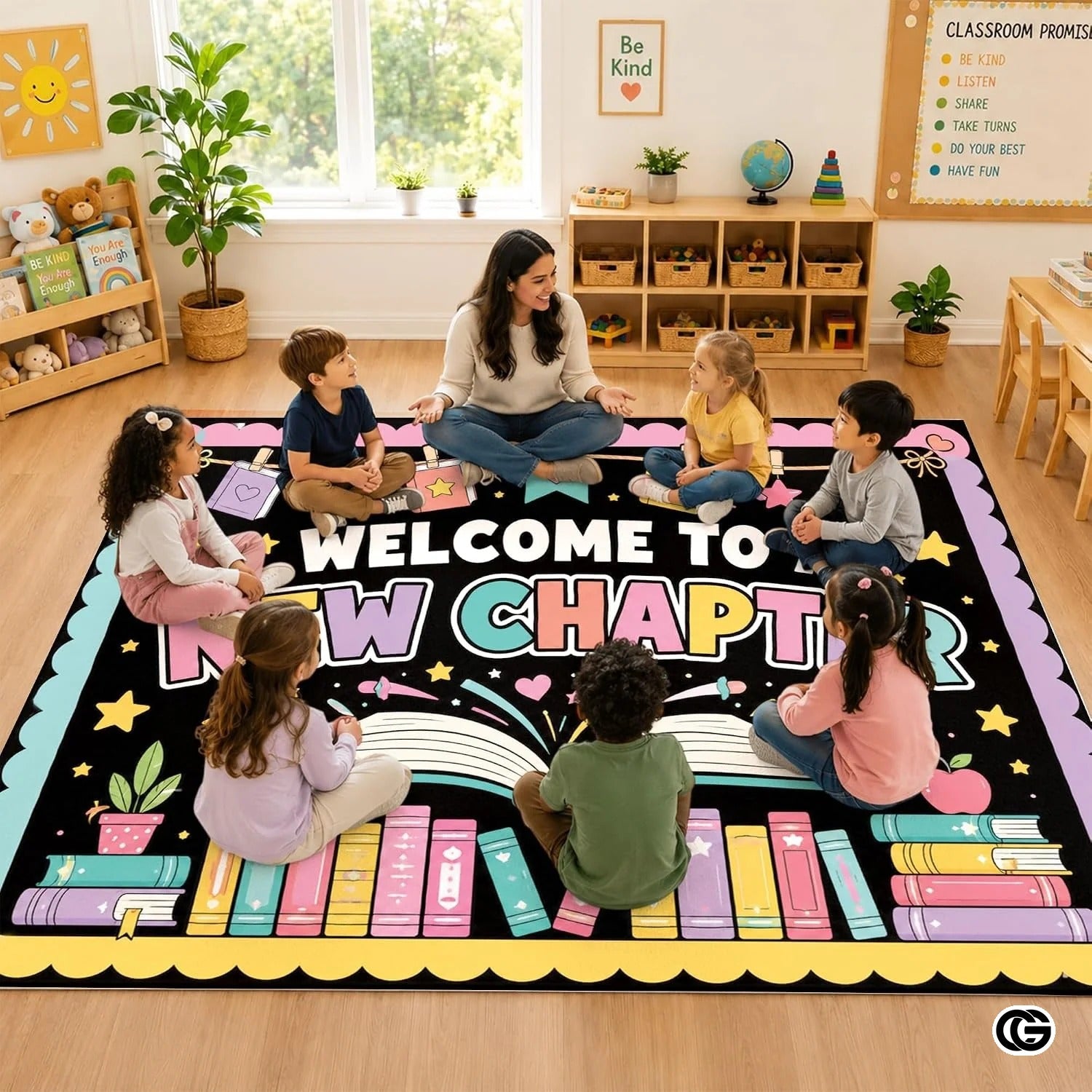Custom A Good Day to Read Book Rug for Classroom and Library