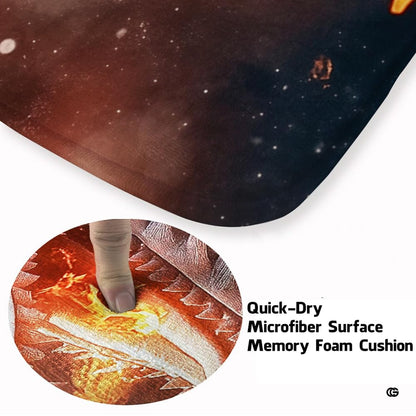 White dragon art rug featuring bright flames and cosmic midnight blue starry details. - thumbnail image 3 of 7