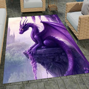 Stone patio setting featuring a majestic purple dragon cliff castle fantasy area rug - thumbnail image 1 of 8