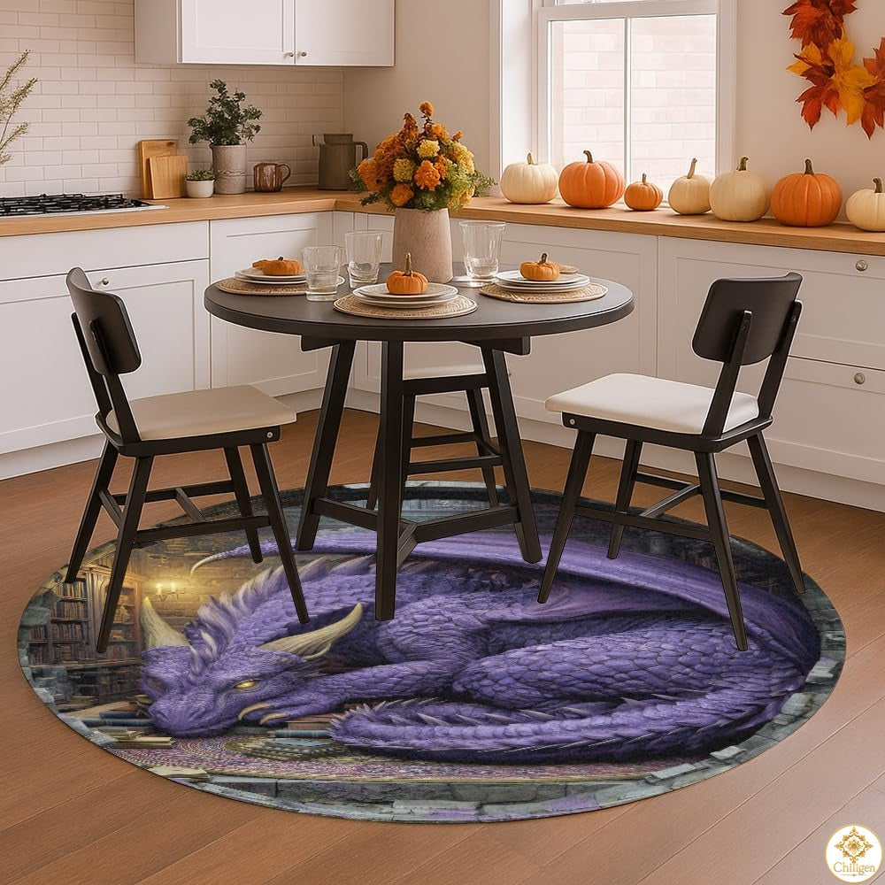 Personalized Dragon Round Rug for Library and Bedroom