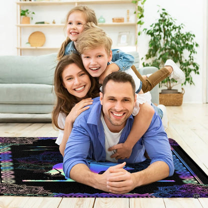 Holographic western cowboy mandala living room area rug styled in modern living room setup - thumbnail image 5 of 7