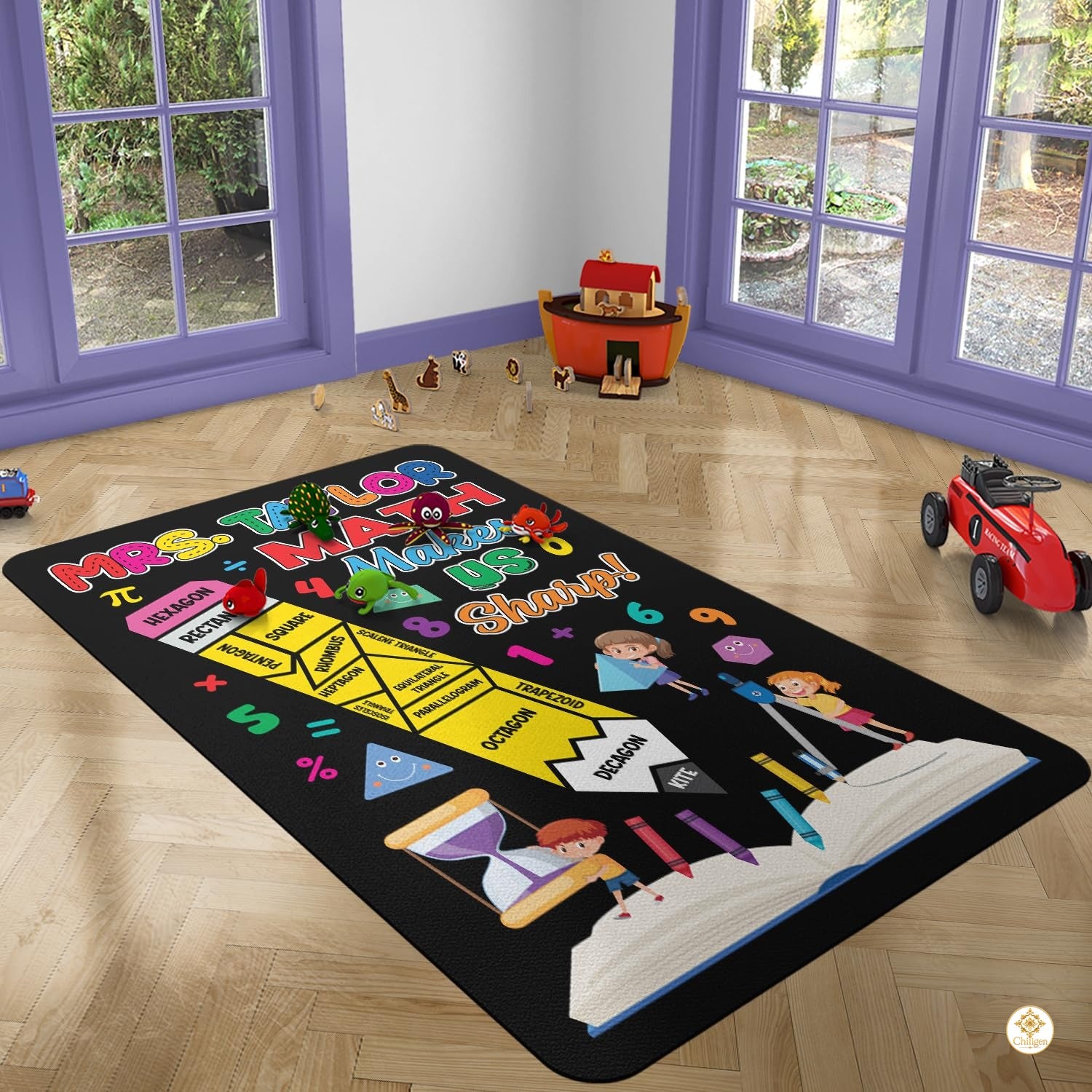Custom Composition Notebook Classroom Rug with Non Slip Backing